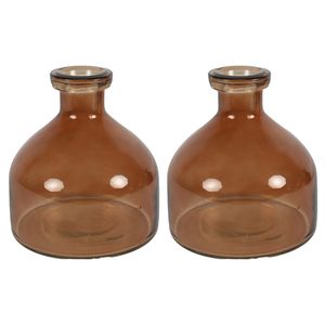 Bloemenvaas Low Bottle - 2x - transparant bruin - glas - D18 x H20 cm