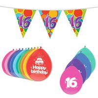 Leeftijd verjaardag thema 16 jaar pakket ballonnen/vlaggetjes - Feestpakketten - thumbnail