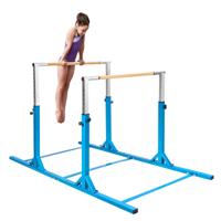 Parallel Gymnastiekrek Dubbele Horizontale Rekstok in Breedte Verstelbaar Hoogte 11 Niveaus Trainingsrek voor 6 tot 12 Jaar Blauw
