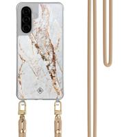 Samsung Galaxy A57 hoesje met beige koord - Marmer goud