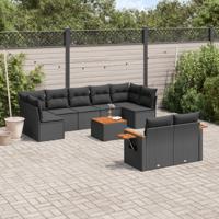 10-delige Loungeset met kussens poly rattan zwart
