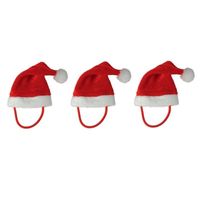 3x Mini kerstmutsen met elastiek bandje voor kleine knuffels/poppen   -