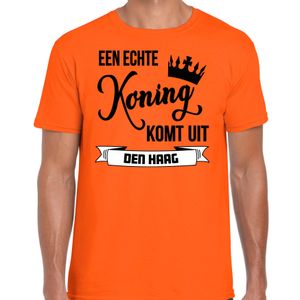 Oranje Koningsdag t-shirt - echte Koning komt uit Den haag - heren 2XL  -