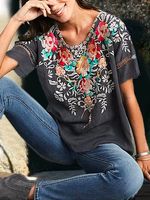 Round Neck Floral Casual T-shirt - thumbnail