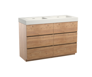 Storke Edge staand badmeubel 130 x 52 cm ruw eiken met Mata High dubbele wastafel in mat witte solid surface