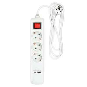 Benson Stekkerdoos 3-voudig - 2x usb - schakelaar - geaard - wit - 150 cm