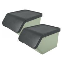 Sunware Sigma Home sorteer bak - 2x - afvalbak - groen - stapelbaar - 45L - 49 x 39 x 30 cm