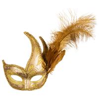 Boland Luxe Verkleed oogmasker Venitiaans - goud - veren- volwassenen - gemaskerd bal   -