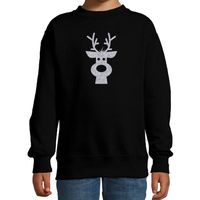 Rendier hoofd Kerstsweater / Kersttrui zwart voor kinderen met zilveren glitter bedrukking - thumbnail