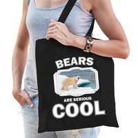 Katoenen tasje bears are serious cool zwart - ijsberen/ ijsbeer cadeau tas   -