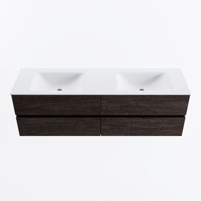 MONDIAZ VICA 160cm badmeubel onderkast Dark Brown 4 lades. Wastafel CLOUD dubbel 2 kraangaten, kleur Talc.