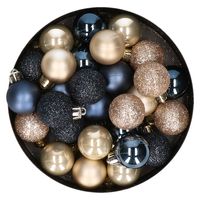 28x stuks kunststof kerstballen parel/champagne en donkerblauw mix 3 cm - thumbnail