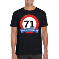 71 jaar and still looking good - t-shirt verkeersbord print - zwart - heren - verjaardag