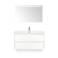 Dante Badmeubelset 100 cm - Wit Hoogglans - Keramische Wastafel Wit Cover - met Sence Spiegel