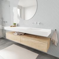 Mondiaz Alan badmeubel 200 cm washed oak 2 lades vrijhangend wastafel rechts zonder kraangat wit