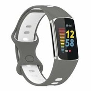 FitBit Charge 5 & 6 Sportbandje met dubbele lus - Grijs / wit - Tweekleurig - Maat: L