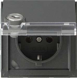 Gira TX44 kunststof wandcontactdoos met randaarde, klapdeksel en tekstvlak, antraciet (inclusief slot)