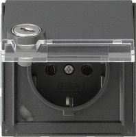Gira TX44 kunststof wandcontactdoos met randaarde, klapdeksel en tekstvlak, antraciet (inclusief slot) - thumbnail