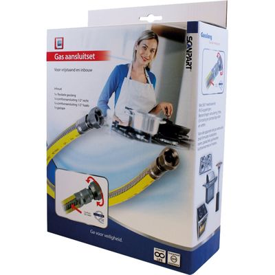 Gasslang aansluitset 1/2" 75cm RVS flex PVC Slang