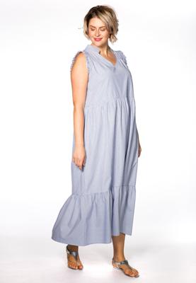 Yoek Jurk met ruches STRIPE | Blauw | Maat XL