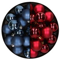 32x stuks kunststof kerstballen mix van donkerblauw en donkerrood 4 cm - Kerstbal - thumbnail