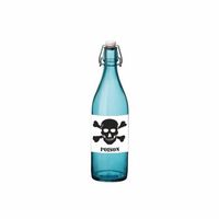 Blauwe fles met gifdrank en poison etiket