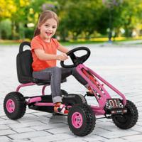 Trapkar 4 Wiel Aandrijving met Pedalen en Verstelbare Stoel Handrem en Antislip Wielen Buiten Rijdende Trapauto voor Jongens en Meisjes