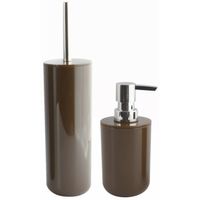 MSV Toiletborstel in houder 38 cm/zeeppompje set Moods - kunststof - kastanje bruin - Badkameraccessoireset - thumbnail