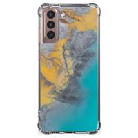 Samsung Galaxy S21 Plus Anti-Shock Hoesje Marble Blue Gold