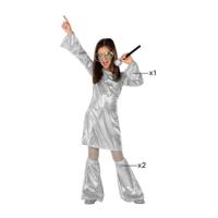 Disco Fever verkleed jurkje - metallic zilver - voor kinderen - 3-delig - Carnaval/70's foute party