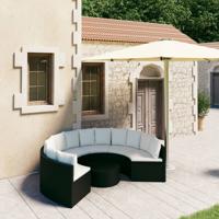 7-delige Loungeset met kussens poly rattan zwart