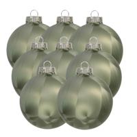 Luxe kerstballen - 8x stuks - 8 cm - olijf groen - glas - ice finish - kerstversiering - thumbnail