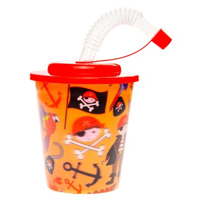 LG-Imports Beker met deksel en rietje piraat, 12st.
