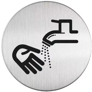 Novioproducts Pictogram zelfklevend rond handen wassen RVS