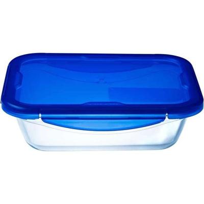 PYREX COOK & GO Rechthoekige bewaarschaal 3,3l 30x23cm + blauw deksel