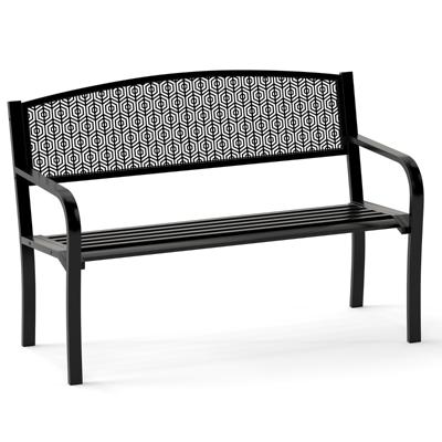 Tuinbank Metaal Weerbestendige Zitbank voor 2 Personen Balkonbank met Armleuningen 128 x 60 x 86 cm Zwart