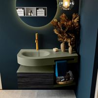 MONDIAZ RIVA 100cm badmeubel onderkast / planchet kleur Antracite met 1 lade. Wastafel DULCET links 1 kraangat kleur Army.