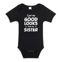 I get my good looks from my sister cadeau romper / rompertje zwart kraamcadeau voor baby - thumbnail