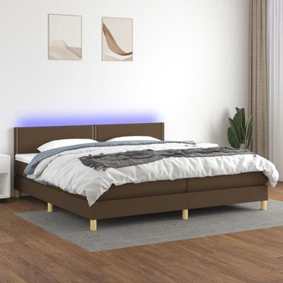 Boxspring met matras en LED stof donkerbruin 200x200 cm