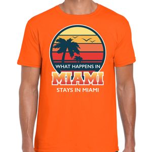 Miami zomer t-shirt / shirt What happens in Miami stays in Miami oranje voor heren