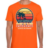 Miami zomer t-shirt / shirt What happens in Miami stays in Miami oranje voor heren - thumbnail