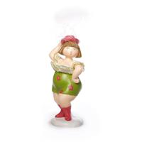 Inware Home decoratie beeldje dikke dame staand - jurk groen - 20 cm - Beeldjes - thumbnail