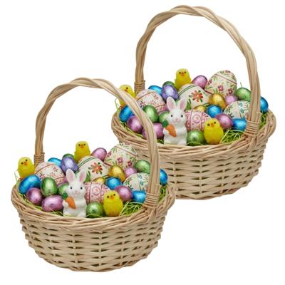 Paasmandje riet - 2x - Rieten mandje met hengsel - naturel - D25 x H27 cm - paaseieren zoeken