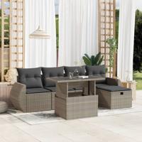 6-delige Loungeset met kussens poly rattan lichtgrijs