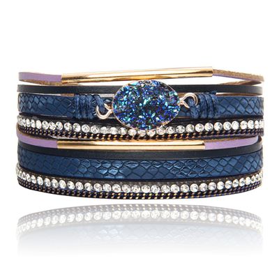 Blauwe Multilayer Armband met Steen