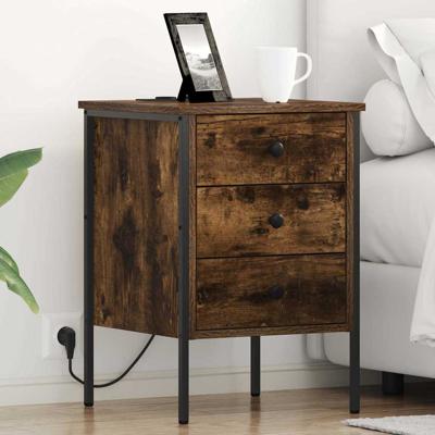 Nachtkastje met lade 2 pcs Gerookt eiken Bewerkt hout