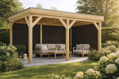 Overkapping Almere 450x300 cm Douglas blank met vuren rabat wanden (Incl. EPDM)- - - Van Kooten