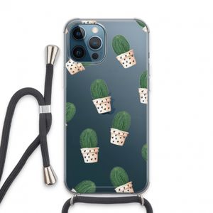 Cactusprint roze: iPhone 13 Pro Max Transparant Hoesje met koord