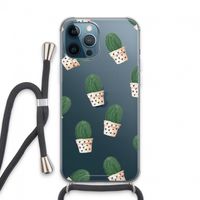 Cactusprint roze: iPhone 13 Pro Max Transparant Hoesje met koord