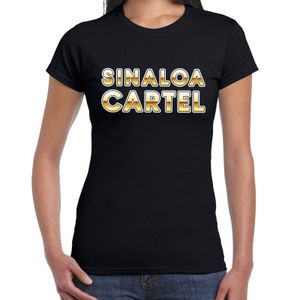 Drugscartel Sinaloa Cartel tekst t-shirt zwart en goud dames